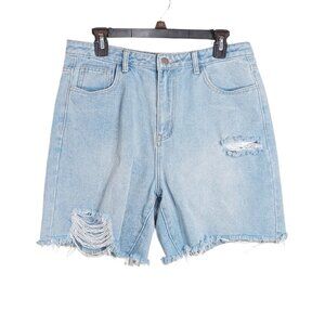SHEIN Distressed Denim Shorts Womens Large Light Wash High Rise Raw Hem 90s Mom